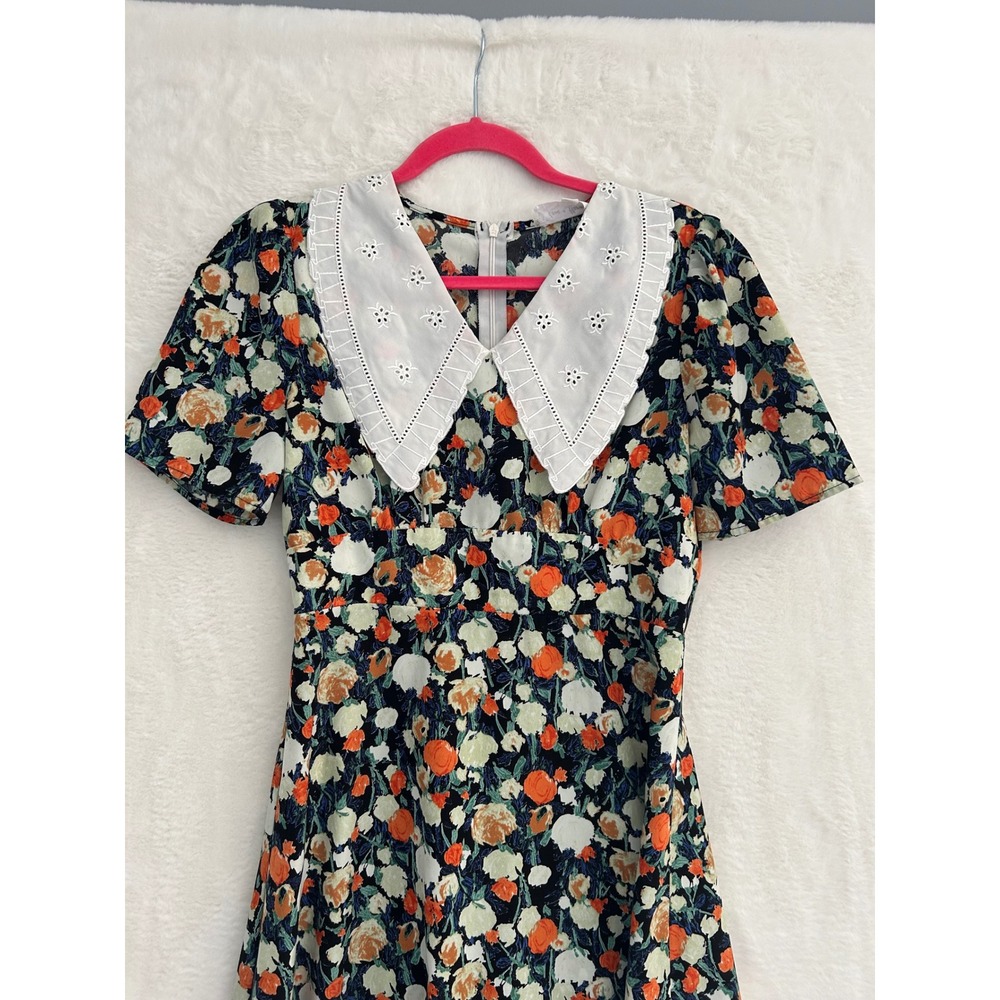 Love + Harmony Floral Mini Dress Womens Small White Eyelet Collar Short Sleeve - Picture 4 of 8